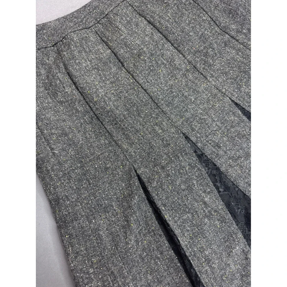 Worthington Y2K Grey Tweed Lace Inset Pleated Skirt Womens Size 10 Vintage Style